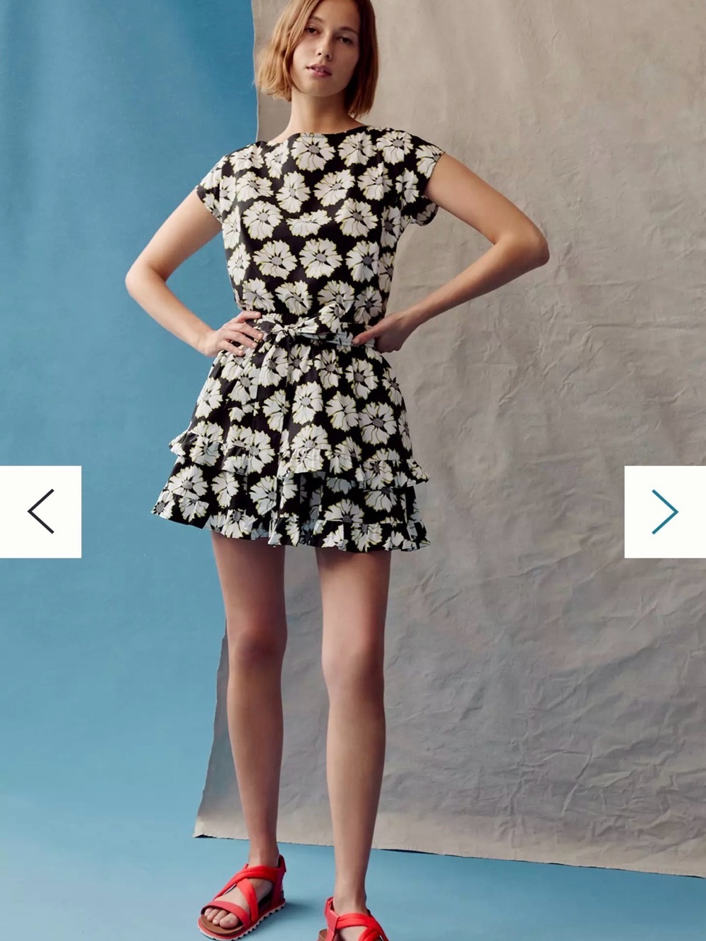 Peter Som Anthropologie Black Floral Short-Sleeve Tiered Dress medium
